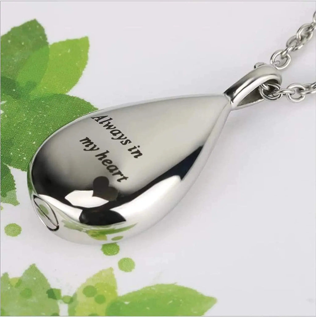 Pendentif Urne Mémorial Larme en Acier Inoxydable – Toujours dans mon cœur
