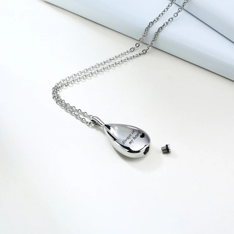 Pendentif Urne Mémorial Larme en Acier Inoxydable – Toujours dans mon cœur
