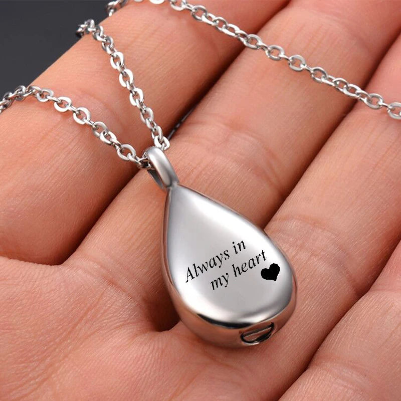 Pendentif Urne Mémorial Larme en Acier Inoxydable – Toujours dans mon cœur