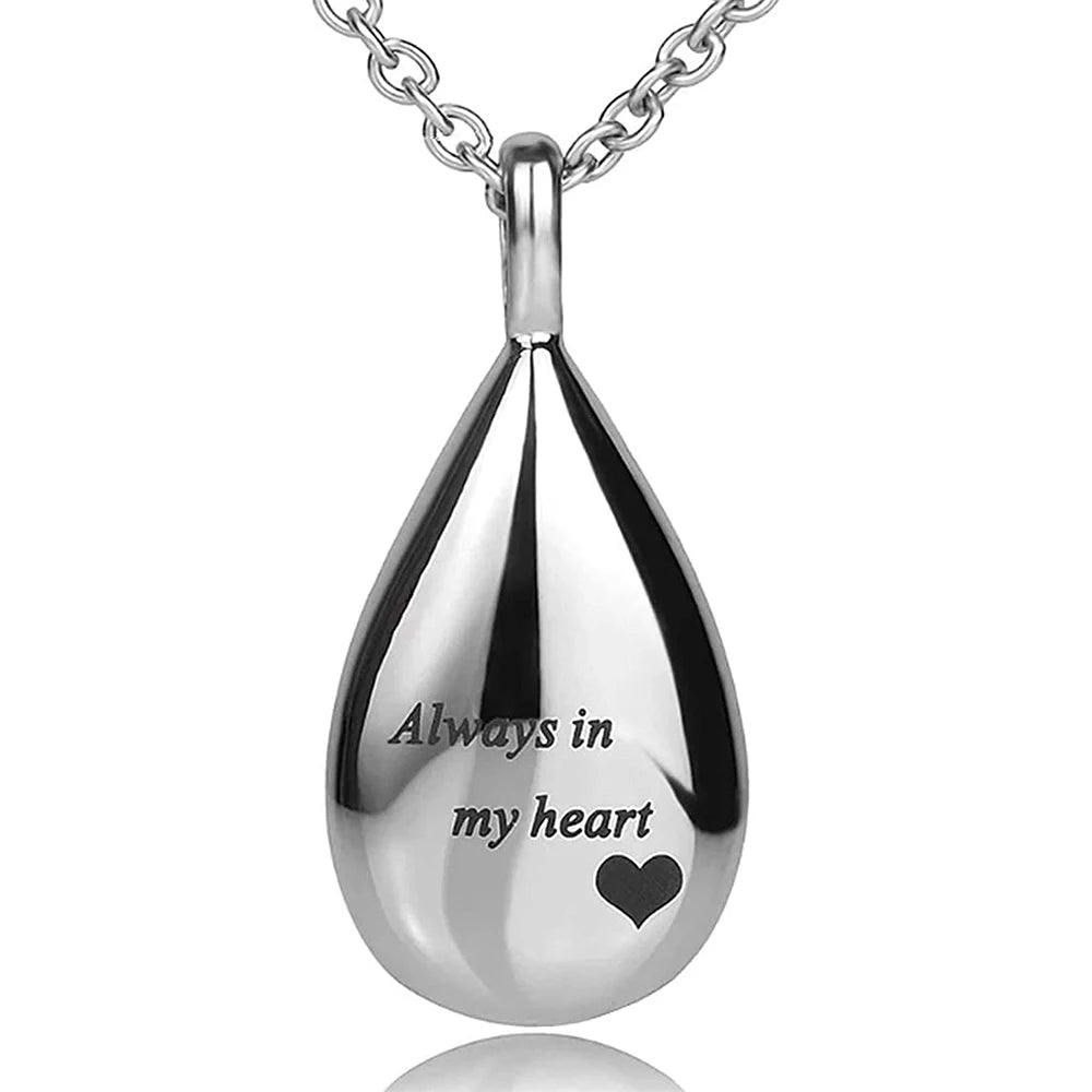 Pendentif Urne Mémorial Larme en Acier Inoxydable – Toujours dans mon cœur
