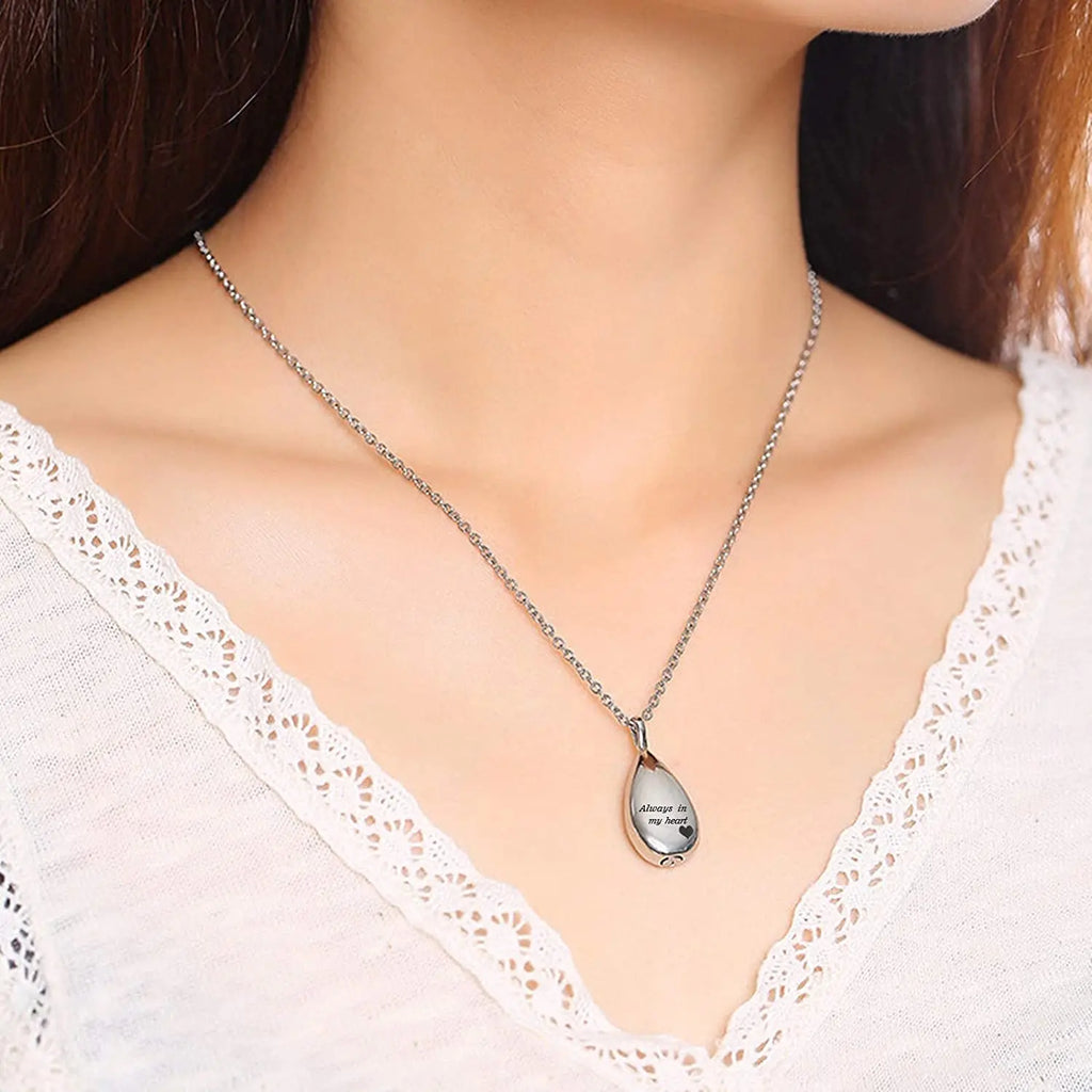 Pendentif Urne Mémorial Larme en Acier Inoxydable – Toujours dans mon cœur